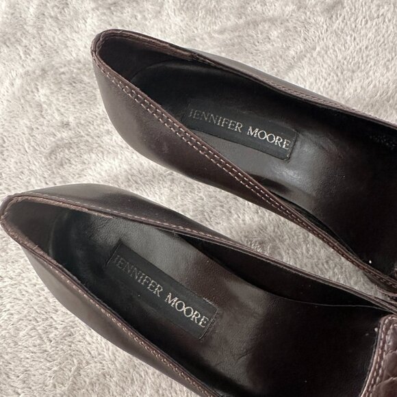 Vintage Jennifer Moore Brown Croc Embossed Square Toe Buckle Kitten Heels 7 - Picture 3 of 7